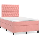 vidaXL Krevet box spring s madracem LED ružičasti 120x190cm baršunasti | shoptok.hr