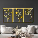 Wallity zidna dekoracija golden triple flowers 3, 49 x 70 cm, zlatne boje | ePonuda.com