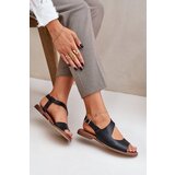Lewski Shoes Leather Sandals With Buckle And Embossing Lewski 3041 Black Cene