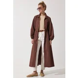  Women's Brown Zippered Seasonal Woven Dress Trench Coat