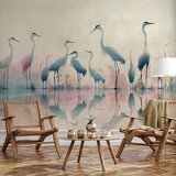  Foto tapeta - Birds by the lake - herons painted in watercolour in delicate grey and pink colours 100x70 Standard | shoptok.hr