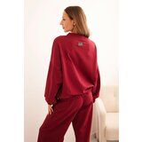 Polski Women's cotton set with wide legs and zip-up hoodie burgundy | Shoptok.si