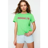 Trendyol Green 100 Cotton Slogan Printed Regular Cut Knitted T-Shirt