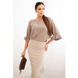 Kesi Włoski Women's viscose pencil skirt with elastic waistband dark beige | shoptok.hr