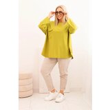 Kesi Włoski Women's Plus Size blouse with cotton, featuring a pocket and rolled sleeves kiwi | Shoptok.si