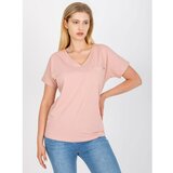 Fashion Hunters Dusty pink plus size t-shirt with a V-neck Cene