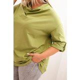 Kesi Włoski Women's Plus Size blouse with cotton in a loose fit with a water neckline olive fango | shoptok.hr