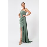 Lafaba Women's Turquoise One-Shoulder Satin Evening Dress & Prom Dress cene