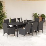  9-dijelni vrtni blagovaonski set s jastucima poliratan i staklo Crna i krem 190 x 90 x 75 cm | shoptok.hr