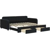 vidaXL Dnevni krevet na razvlačenje s ladicama crni 90 x 190 cm baršun | shoptok.hr
