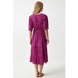  Women's Dark Pink Wrap Collar Floral Summer Viscose Dress | Eponuda.ba