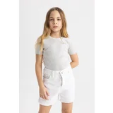 Defacto Girls Slim Fit Rib Short Sleeve T-Shirt