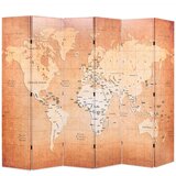 vidaXL Zložljiv paravan 228x170 cm zemljevid sveta rumen | Shoptok.si