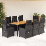 vidaXL 9-dijelni vrtni blagovaonski set s jastucima crni od poliratana | shoptok.hr
