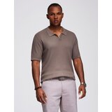 Ombre Men's buttonless polo shirt with open collar - ash | Shoptok.si