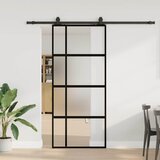 Klizna vrata s priborom crna 90 x 205 cm kaljeno staklo | shoptok.hr