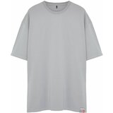 Trendyol Plus Size Men's Grey Relaxed/Comfortable Fit 100% Cotton Label Comfortable T-Shirt Cene