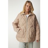  Women's Cream Pocket Turtleneck Quilted Coat | Eponuda.ba