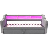 Lumor Postelja klop izvlečna 90/180x190 cm iz lana - z LED in USB - z letvenim dnom - svetlo siva, (22155844) | Shoptok.si