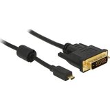 Delock HDMI/DVI adapterski kabel HDMI-mikro-D vtič, DVI-D 24+1-polni vtič 1 m črna 83585 s feritnim jedrom, lahko se privije, pozlačeni konektorji HDM, (20416820) | Shoptok.si