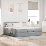 vidaXL Otomanski posteljni okvir z vzmetnico siv 160x200 cm blago | Shoptok.si