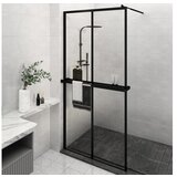  Pregrada za tuš s polico črna 118x190 cm ESG steklo in aluminij | Shoptok.si