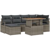 vidaXL 7-delna vrtna sedežna garnitura s blazinami siva poli ratan akacija, 2-sedežna vrtna sofa s blazinami siva poli ratan | Shoptok.si