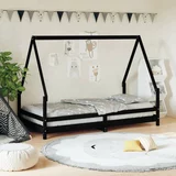  Otroški posteljni okvir črn 90x190 cm trdna borovina, (20916850)