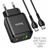 Hoco pametni hišni polnilec N5 20W z 3,0 QC z 1 x USB C in 1 x USB vtičem in s polnilnim kablom Type C - Type C črn