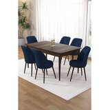 Hanah home trpezarijski set Pir, sto i 6 stolica, ploča u dekoru drveta Baroque, teget tkanina Babyface | Eponuda.com