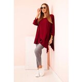 Kesi Włoski Plus Size women's blouse with cotton, frill, and rolled-up sleeves burgundy | shoptok.hr