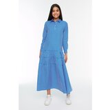 Trendyol Blue Striped Shirt Woven Dress Cene