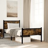 Maison Chic Kovinski Posteljni okvir - Enojna postelja - Postelja za odrasle brez vzmetnice dimljen hrast 80x200 cm, (21695901) | Shoptok.si