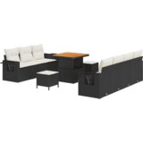 vidaXL 10-dijelni set vrtnog namještaja s jastucima crni Poly Rattan akacija | shoptok.hr