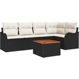  6-dijelni vrtni sofa set s jastučićima Crni poliratan Akacija 2-sjedna vrtna sofa s odlaganjem i jastučićima Crni poliratan | shoptok.hr
