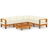 The Living Store Vrtna garnitura s kremno belimi blazinami 7-delna akacijev les - Vrtna Počivalna Garnitura, (21459476) | Shoptok.si