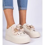 Gemre Karinka beige sneakers decorated with a bow and a golden teddy bear | shoptok.hr