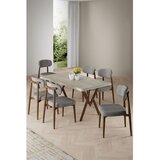 Hanah home trpezarijski set Zerra, sto i 6 stolica, ploča u dekoru travertina, noge sa završnom obradom u izgledu drveta, siva tkanina Babyface | Eponuda.com