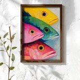 Wallxpert uramljena MDF slika NAL063-46, četiri šarene ribe u stilu uljane slike, 35,5 x 47 cm | Eponuda.com