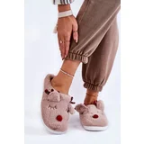  PG4 Women's Christmas Fur Slippers With Reindeer Beige Claire