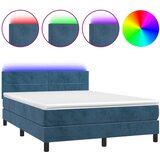 vidaXL Box spring postelja z vzmetnico LED temno modra 140x190cm žamet, (20901698) Cene