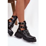 Boto Lacquered Women's Boots with Straps and Silver Clamps Black Helisse | Shoptok.si