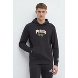 Puma Bombažen pulover moški, črna barva, s kapuco, 624396
