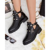 Resti Black women's embellished flat heeled boots Pearl Elegance | Shoptok.si
