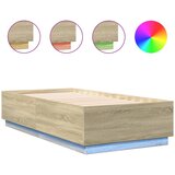 Maison Chic Posteljni okvir - Enojna postelja - Postelja za odrasle z LED lučkami sonoma hrast 90x190 cm inž. les, (21697398) Cene
