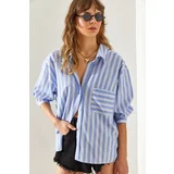 Bianco Lucci Women's V-Neck Oversize Striped Shirt 4458