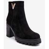 Kesi Women's suede high-heeled ankle boots with embellishment, black thick | shoptok.hr