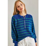Bianco Lucci Women's Button-down Collar Turtleneck Striped Knitwear Sweater Cene