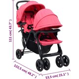 vidaXL Otroški voziček za dvojčke rdeče jeklo | Shoptok.si