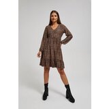 Marisse Patterned, Knee-Length, Ruffled Dress In Dark Beige Cene